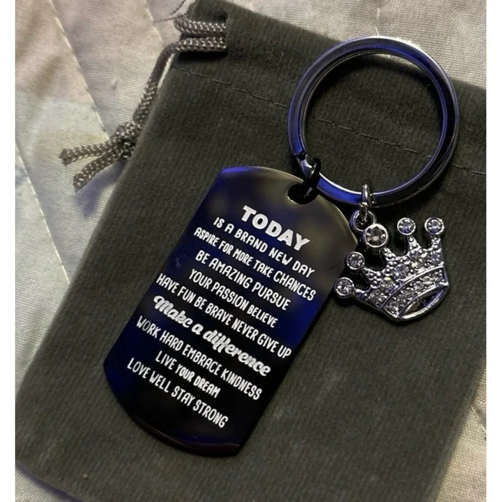 NEW Black Stainless Steel Keychain - Today Is a Brand New‎ Day